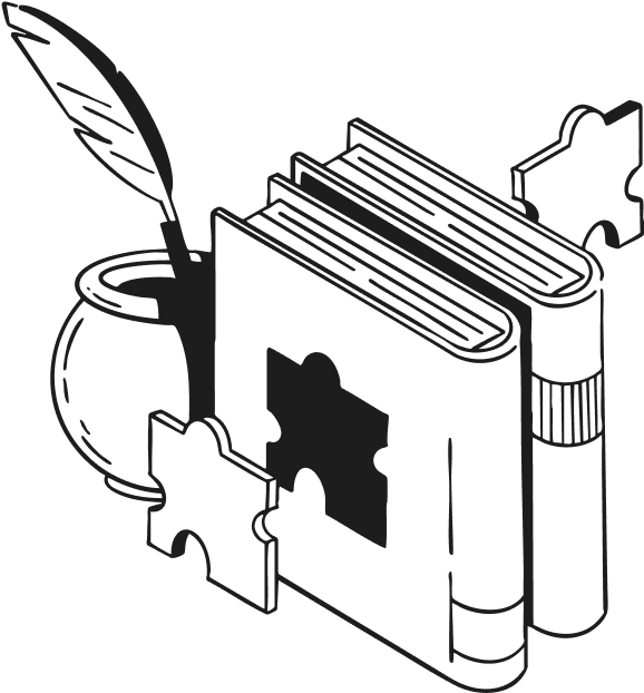 illustration of a book with a quill