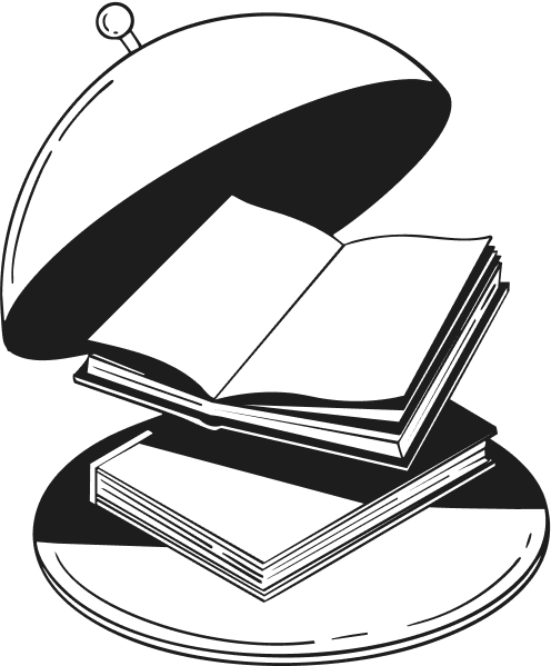 Illustration of a dish serving but books instead