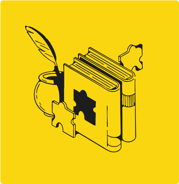 illustration of a book with a quill